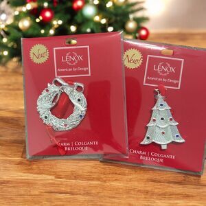 NEW 2 Lenox Charms Christmas Ornaments Jeweled Wreath & Christmas Tree